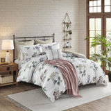 7 Piece Printed Seersucker Comforter Set with Throw Blanket Taupe/Blush Full/Queen B035P266669
