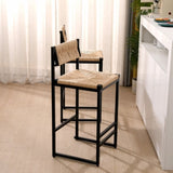 Honey Bar Stools Set of 2 Paper Rope Weave Dining Chairs with Back Hand Weave Stools for Kichen W1757138691