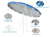 8 Ft Beach Umbrella With UV Protection 16-Ribbed Windproof Frame 67702970