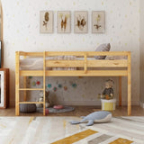 Twin Wood Loft Bed Low Loft Beds with Ladder,Twin,Walnut WF286816AAD