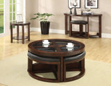 ZNTS Dark Walnut Coffee Table Glass Insert Top Ottoman Included Table Set Living Room Furniture B011P246328