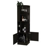 Syrah Corner Bar Cabinet, Eight Bottle Cubbies, Double Door, Two Open Shelves -Black B070P217879