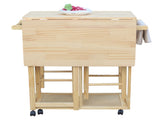 Square Solid Wood Folding Dining Cart with 2 Free Stools Natural 95835468