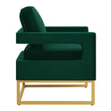 Modern Style Accent Chair with Gold Metal Base , Velvet Upholstered Leisure Chair with Open Armrest, W2186P148524