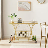 ZNTS Electroplated Glass Bar Cart, With Wine Rack And Glass Holder, For Kitchen, Serving, Hotel Gold 59267450