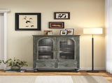 Farmhouse Storage Cabinet, Distressed Wood Kitchen Pantry Cabinet with 2 Glass Doors & 2 Drawers, W2295P475273