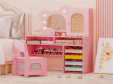 Safe Toddler Vanity Set with Anti-Toppling Design, Rounded Corners & Sturdy MDF Construction - Pink 05171403