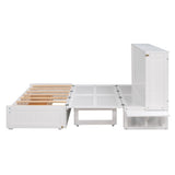 ZNTS Queen Size Mobile Murphy Bed with Drawer and Little Shelves on Each Side,White 86401985