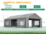 12x20 FT Heavy Duty Carport Canopy, Outdoor Garage with Roll-Up Doors & Mesh Windows, Galvanized W1422P541148