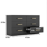 Black color Large 6 drawers chest of drawer dressers table with golden handle 11810823