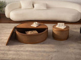 Round Rattan Coffee Table with Lift-Off Lid Storage, Hand-Woven Hemp Rope Trim, Boho-Chic Style, W3081P464721