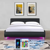 Faux Leather Upholstered Platform Bed Frame,LED lighting with remote controller and APP,Curve W1360133271