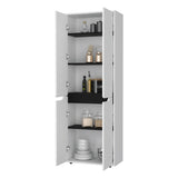 FM FURNITURE Keyser Multistorage Kitchen Pantry with 5 Shelves and 4 Doors, White/Black B128P321071