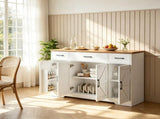 White 47" Farmhouse Buffet Cabinet, Soft-Close Hinges, 3 Drawers, Adjustable Shelves, Spice Racks 56073585