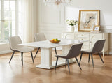 Khaki Grey PU Leather Dining Chair with Metal Legs, Wave Pattern Upholstered Armless Chair Set of T3967P409194