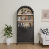 61" Tall Arched Cabinets,Bookcase with storage,Mid-Century Modern 5-Tier Bookshelf with Door,Black W3123P333693