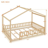 ZNTS Full Size Wood Bed House Bed Frame with Fence, for Kids, Teens, Girls, Boys,Natural WF302177AAN