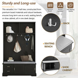 ON-TREND Elegant Hall Tree with Sliding Doors, Versatile Coat Rack with 6 Silvery Hooks & Handles, N721P205787B