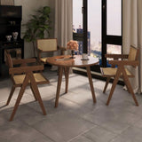 Modern Mid Century Dining Set of 2, Rattan Accent, Comfy Armchairs, Outdoor Wood 63726610