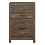 ZNTS Simple Look Rustic Brown Finish 1pc Chest of 5x Drawers Black Metal Hardware Bedroom Furniture B01153395