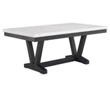 1pc Transitional Modern Formal Dining Table White Faux Marble Rectangular Table Top Trestle Base B011P196932