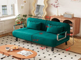 velvet Antique Green 55 Convertible Chair Bed, Tri-Fold Sofa Bed with Adjustable Backrest & Pillow, W1767P192809