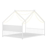 Full Size House Bed with Roof and Colorful Lights, Metal Bed Frame with Slats and Legs, House Bed W1820P234583