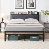 Queen Size Metal Platform Bed Frame with upholstery storage function Headboard and USB LINER and W311133408