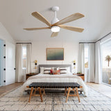 ZNTS 52 Inch Indoor Ceiling Fan With Dimmable LED Light 5 Solid Wood Blades Remote Control Reversible DC W882P146360