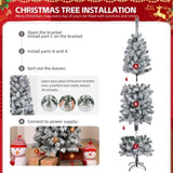 6 FT Snow Flocked Hinged Tree, Artificial Pencil Tree, Unlit Artificial 08941158