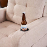 Beige Upholstered Armchair and Storage Ottoman Set - Comfortable Single Sofa with Cup Holders and W1901P149127