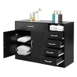 ZNTS FCH MDF With Triamine Double Doors And Five Drawers Bathroom Cabinet Black 42835201