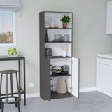 Home 2-Door Bookcase, Modern Storage Unit with Dual Doors and Multi-Tier Shelves -Matt Gray / White B200137837