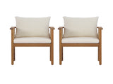 Outdoor Dining Chairs Set of 2, Acacia Wood Patio Armchair with Natural Wickers and Cream Washable N762P403831T
