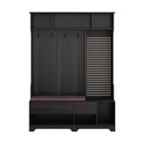 Multi-purpose Hallway Hall Tree with Removable Linen Cushioned Entryway Bench, Coat Rack, Storage W757P196822