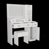 White dressing table with LED 3-color illuminated mirror and power outlet, dressing table with W1320P186696