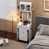 Small Vanity Desk with Sliding Mirror and LED Lights, Makeup Table with Charging Station and Storage 26697080