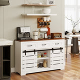 53" Farmhouse Sideboard Buffet Storage Cabinet with 3 Drawers, 2 Sliding Barn Doors, 2 Adjustable W1120P217802