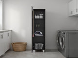 Vernon Slim Storage Cabinet with 4-Tier Shelf and Broom Hangers, Dark Walnut B097P474305
