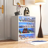 Shoe Box with RGB LED Light, Wooden Stackable Storage Box with Glass Door, Storage Bin W331P242611