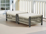 Outdoor PE Wicker Ottomans Set of 2, Patio Rattan Footrests with Beige Cushion for Backyard or Deck T3773P419405