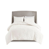 King/Cal King 3 Piece Tufted Cotton Chenille Floral Duvet Cover Set B035129182