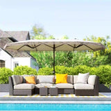 15ft Cream White Patio Umbrella UPF30 Outdoor Umbrella with Fringe and Crank Handle 86970460