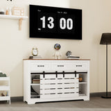 53" Farmhouse Sideboard Buffet Storage Cabinet with 3 Drawers, 2 Sliding Barn Doors, 2 Adjustable W1120P217802