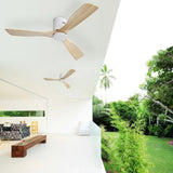52 Inch Ceiling Fan Natural 3 Solid Wood Fan Blade Noiseless Reversible DC motor Remote Control For W934P145929