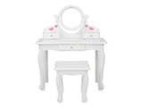 Children's Wooden Dressing Table Reversible Round Mirror Dressing Table Chair Three Drawers White 09401206