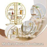 4 Tiers Home Office Open Bookshelf, Round Shape, Different Placement Ways, MDF Board, Gold Metal WF300940AAK