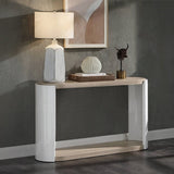Oak and White High Gloss Sofa Table with Bottom Shelf B062P209138