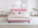 Full Size Upholstered Platform Bed Frame with Modern Button Tufted Linen Fabric Headboard, No Box W311P198070