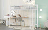 ZNTS Twin Metal Loft Bed with Desk and Metal Grid,White 23730514